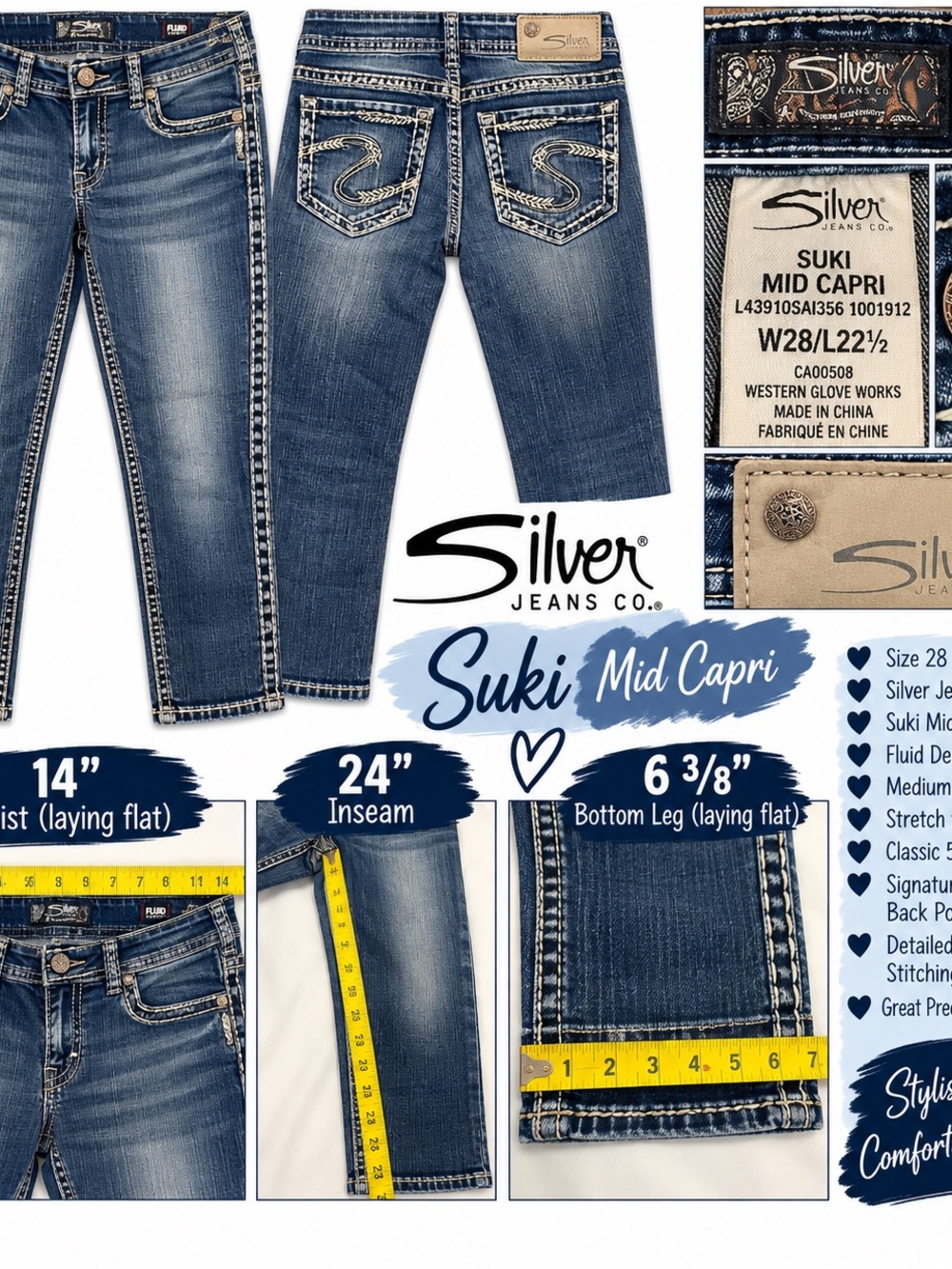 Silver Jeans Suki Mid Capri in faded blue wash